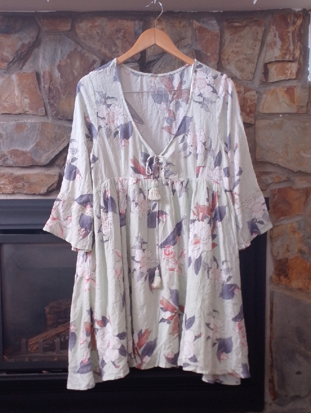 Harlow Long Sleeve Floral Tunic Dress in Sage, Mauve and Cream